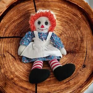 Vintage Handmade Raggedy Ann Doll Folk Art Rag Doll With Apron 1960s Cottagecore